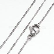 304 Stainless Steel Curb Chain Necklaces, with Lobster Claw Clasps, Stainless Steel Color, 19.8 inch(50.5cm), 1mm(STAS-G083-40P)