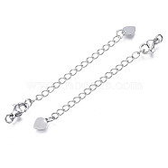 Brass Chain Extender, with Lobster Claw Clasps, Nickel Free, Heart, Platinum, 70mm, Hole: 2.5mm(KK-T063-006P-NF)