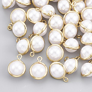 ABS Plastic Imitation Pearl Charms, with Brass Wire, Round, Real 18K Gold Plated, 11.5x8.5x7mm, Hole: 1.2mm(X-KK-T035-66)