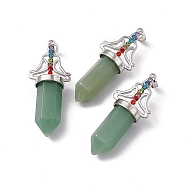 Natural Green Aventurine Big Pendants, 7 Chakra Faceted Bullet Charms, with Platinum Plated Brass Findings and Colorful Rhinestone, Cadmium Free & Lead Free, 55x22.5x16mm, Hole: 8x5mm(G-I342-01P-06)