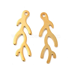 201 Stainless Steel Pendants, Coral Branch Charm, Real 24K Gold Plated, 28x9.5x0.5mm, Hole: 1.2mm(STAS-D244-06G)