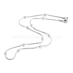 304 Stainless Steel Round Snake Chain Necklaces, with Round Beads and Lobster Claw Clasps, Stainless Steel Color, 16.53 inch(42cm), 1.3mm(STAS-G244-88B-P)