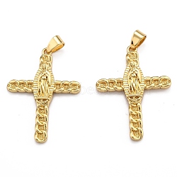 Brass Micro Pave Clear Cubic Zirconia Pendants, Long-Lasting Plated, Cross, Real 18K Gold Plated, 36x27x4mm, Hole: 3.5x5.5mm(ZIRC-J025-39G)
