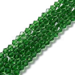 Imitation Austrian Crystal 5301 Bicone Beads, Faceted Glass Beads Strands, Lime Green, 6x6mm, Hole: 1.2mm, about 47~48pcs/strand, 10.24 inch~10.43 inch(26~26.5cm)(GLAA-S026-6mm-01)