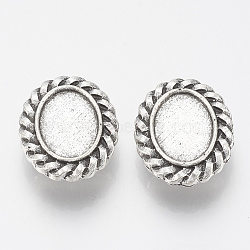 Tibetan Style Alloy Slide Charms Cabochon Settings, Cadmium Free & Lead Free, Oval, Antique Silver, Tray: 10x14mm, 22x18x7mm, Hole: 3x10mm, about 270pcs/1000g(TIBE-Q086-034AS-LF)