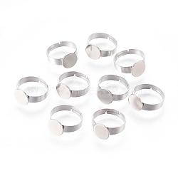 Adjustable 304 Stainless Steel Finger Rings Components, Pad Ring Base Findings, Flat Round, Stainless Steel Color, Tray: 10mm, 17mm(STAS-F149-21P-B)
