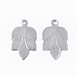 304 Stainless Steel Pendants, Leaf, Stainless Steel Color, 17x10.5x0.7mm, Hole: 1mm(STAS-T050-019P)