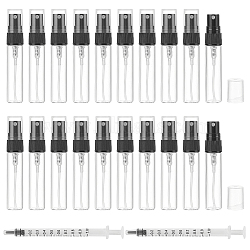 Glass Sample Perfume Spray Bottles, with Plastic Cap, Travel Fine Mist Atomizer, Refillable Bottle, with 2ml Disposable Plastic Dropper & Funnel Hopper, Black, 7.7cm, Capacity: 5ml(0.17fl. oz), 30pcs(MRMJ-BC0003-44B)