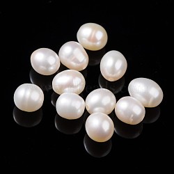 Natural Cultured Freshwater Pearl Beads, Half Drilled Hole, Grade AA, Rice, White, about 6~8mm in diameter, hole: 0.9mm(X-OB007)