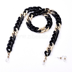 Eyeglasses Chains, Neck Strap for Eyeglasses, with CCB Plastic & Acrylic Curb Chains, Alloy Lobster Claw Clasps and Rubber Loop Ends, Black, 27.91 inch(70.9cm)(AJEW-EH00069-04)