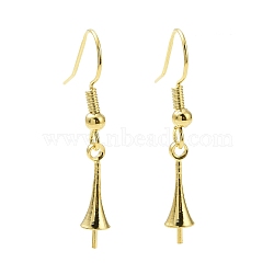 Rack Plating Brass Earring Hooks, for Half Drilled Beads, Long-Lasting Plated, Lead Free & Cadmium Free, Golden, 33.5mm, 22 Gauge, Pin: 0.6mm and 0.8mm(KK-F839-026G)