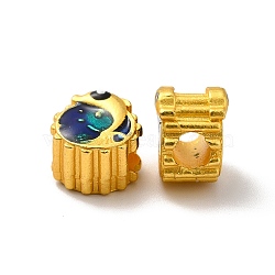 Rack Plating Alloy Enamel European Beads, Large Hole Beads, Cadmium Free & Lead Free, Matte Gold Color, Flat Round with Dolphin, Prussian Blue, 10.5x10x8mm, Hole: 4mm(PALLOY-E006-18MG)