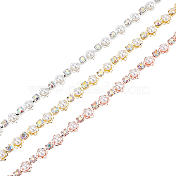 6 Yards 3 Colors AB Color Rhinestones Cup Chains, Alloy Strass Chains with ABS Plastic Pearl Beaded, Mixed Color, 4.5~7.5x4~5mm, 2 Yards/color(LCHA-NB0001-02)