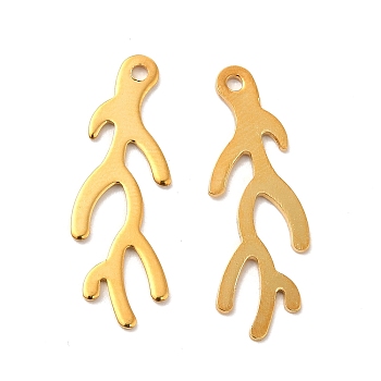 201 Stainless Steel Pendants, Coral Branch Charm, Real 24K Gold Plated, 28x9.5x0.5mm, Hole: 1.2mm