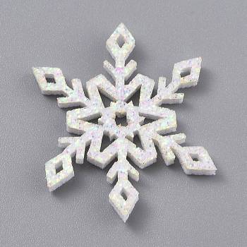 Snowflake Felt Fabric Christmas Theme Decorate, with Glitter Gold Powder, for Kids DIY Hair Clips Make, White, 4.15x3.65x0.25cm