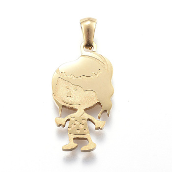 Ion Plating(IP) 304 Stainless Steel Pendants, Girl, Golden, 26x14x2mm, Hole: 3x6mm