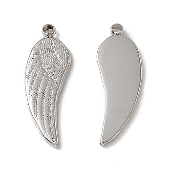 201 Stainless Steel Pendants, Wing Charm, Stainless Steel Color, 18x6x1.5mm, Hole: 1.2mm