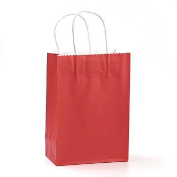 Pure Color Kraft Paper Bags, Gift Bags, Shopping Bags, with Paper Twine Handles, Rectangle, Red, 21x15x8cm