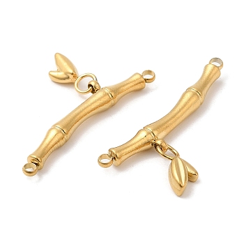 304 Stainless Steel Connector Charms, Bamboo Link, Real 18K Gold Plated, 14x30x3.5mm, Hole: 1.6mm