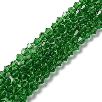Imitation Austrian Crystal 5301 Bicone Beads, Faceted Glass Beads Strands, Lime Green, 6x6mm, Hole: 1.2mm, about 47~48pcs/strand, 10.24 inch~10.43 inch(26~26.5cm)