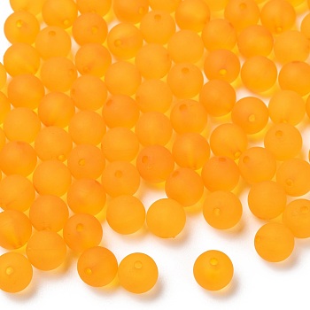 Round Transparent Acrylic Beads, Frosted, Orange, 10mm, Hole: 2mm