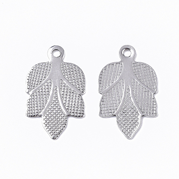 304 Stainless Steel Pendants, Leaf, Stainless Steel Color, 17x10.5x0.7mm, Hole: 1mm