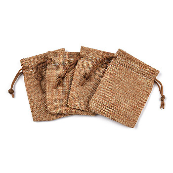 Polyester Imitation Burlap Packing Pouches Drawstring Bags, for Christmas, Wedding Party and DIY Craft Packing, Camel, 9x7cm