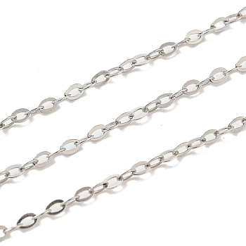 Rhodium Plated 925 Sterling Silver Flat Cable Chains, Soldered, Platinum, Link:1.6x1.2x0.5mm