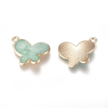 Alloy Enamel Pendants, Butterfly, Light Gold, Green, 17x14.5x2mm, Hole: 1.4mm