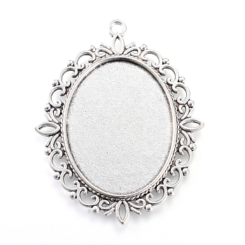 Tibetan Style Alloy Pendant Cabochons Settings, Oval, Cadmium Free & Lead Free, Antique Silver, Tray: 30x40mm, 61x48x2.5mm, Hole: 3mm, about 14pcs/212g