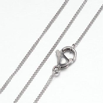 304 Stainless Steel Curb Chain Necklaces, with Lobster Claw Clasps, Stainless Steel Color, 19.8 inch(50.5cm), 1mm