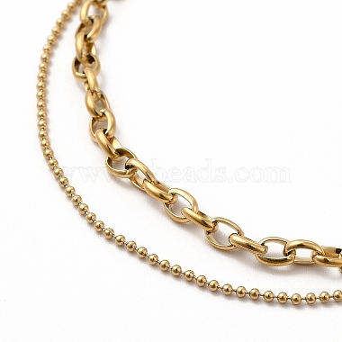 Placage ionique (ip) 304 câble en acier inoxydable et chaînes à billes collier double couche pour femme(NJEW-E081-03G)-2
