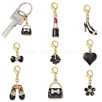 8Pcs 8 Styles Handbag Lipstick High Heels Heart Flower Alloy Enamel & Crystal Rhinestone Pendant Decorations, with Lobster Claw Clasps, Golden, Black, 25~41mm, 1pc/style(HJEW-YW00568)