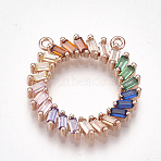 Brass Cubic Zirconia Pendants, Cadmium Free & Lead Free, Ring, Colorful, Rose Gold, 21x20.5x3mm, Hole: 1.2mm(ZIRC-S061-71B)