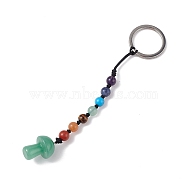 7 Chakra Gemstone Beads Keychain, Natural Green Aventurine Mushroom Charm Keychain for Women Men Hanging Car Bag Charms, 13.3cm(KEYC-F036-01B)