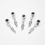 Alloy European Dangle Charms, Feather, Antique Silver, 31mm, Hole: 5mm(PALLOY-JF00001-20)