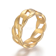 Unisex 304 Stainless Steel Finger Rings, Wide Band Rings, Curb Chain Shape, Golden, Size 7, 17mm, 7mm wide(RJEW-I064-28A-G-17mm)