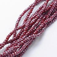 Electroplate Opaque Glass Beads Strands, Pearl Luster Plated, Faceted, Rondelle, Dark Red, 2.5x1.5mm, Hole: 0.5mm, about 197~201pcs/strand, 12.9 inch(33cm)(EGLA-J144-PL-B04)