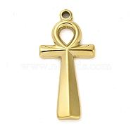 304 Stainless Steel Pendants, Ankh Cross Charm, Real 14K Gold Plated, 37x18x3mm, Hole: 1.8mm(STAS-L022-110G-03)