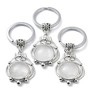 Natural Quartz Crystal Keychain, with Plating Brass Pendant and Iron Rings, Lead Free & Cadmium Free, 6.6cm(KEYC-H019-02P-05)