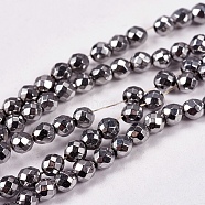 Electroplate Non-magnetic Synthetic Hematite Beads Strands, Faceted, Round, Grade AAAA, Platinum Plated, 3mm, Hole: 1mm, about 127pcs/strand, 16 inch(G-J169B-3mm-02)