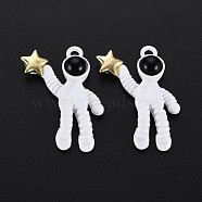 Spray Painted Alloy Pendants, Rack Plating, Cadmium Free & Lead Free, Light Gold, Spaceman with Star, White, 30.5x22x6mm, Hole: 2mm(PALLOY-Q433-039-RS)
