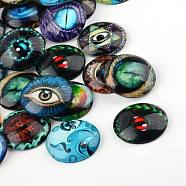 Glass Cabochons, Eye Pattern, Half Round/Dome, Mixed Color, 25x6mm(X-GGLA-L016-25mm-M)