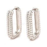 Brass Hoop Earrings, Long-Lasting Plated, Rectangle, Real Platinum Plated, 25x15.5x4.5mm, Pin: 1mm(EJEW-F273-02B-P)