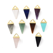 Natural & Synthetic Mixed Gemstone Pendants, Triangle Charms with Golden Plated Brass Findings, 18.5mm, Hole: 2x3mm(G-A222-02G)