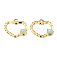 Natural Amazonite Pendants, Ion Plating(IP) 316 Stainless Steel Heart Charms, Real 24K Gold Plated, 15.5x18x4mm, Hole: 1.6mm(STAS-K258-25G-01)