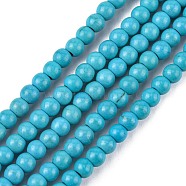 Synthetic Turquoise Beads Strands, Dyed, Round, Deep Sky Blue, 4mm, Hole: 1mm, about 110pcs/strand, 15.6 inch(X-TURQ-G106-4mm-02F)