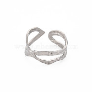 304 Stainless Steel Wave Wrap Open Cuff Ring for Women, Stainless Steel Color, US Size 7 1/2(17.7mm)(RJEW-S405-206P)