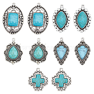 Elite 10Pcs 5 Styles Synthetic Turquoise Pendants, with Antique Silver Tone Alloy Findings, Cross & Horse Eye & Teardrop & Flower & Arrow, 30~43x24~29x3.3~9mm, Hole: 1.8~2mm, 2pcs/style(TURQ-PH0001-04)
