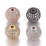 CZ Jewelry Brass Micro Pave Cubic Zirconia Round Beads, Clear, Mixed Color, 12mm, Hole: 2mm(ZIRC-M024-06)